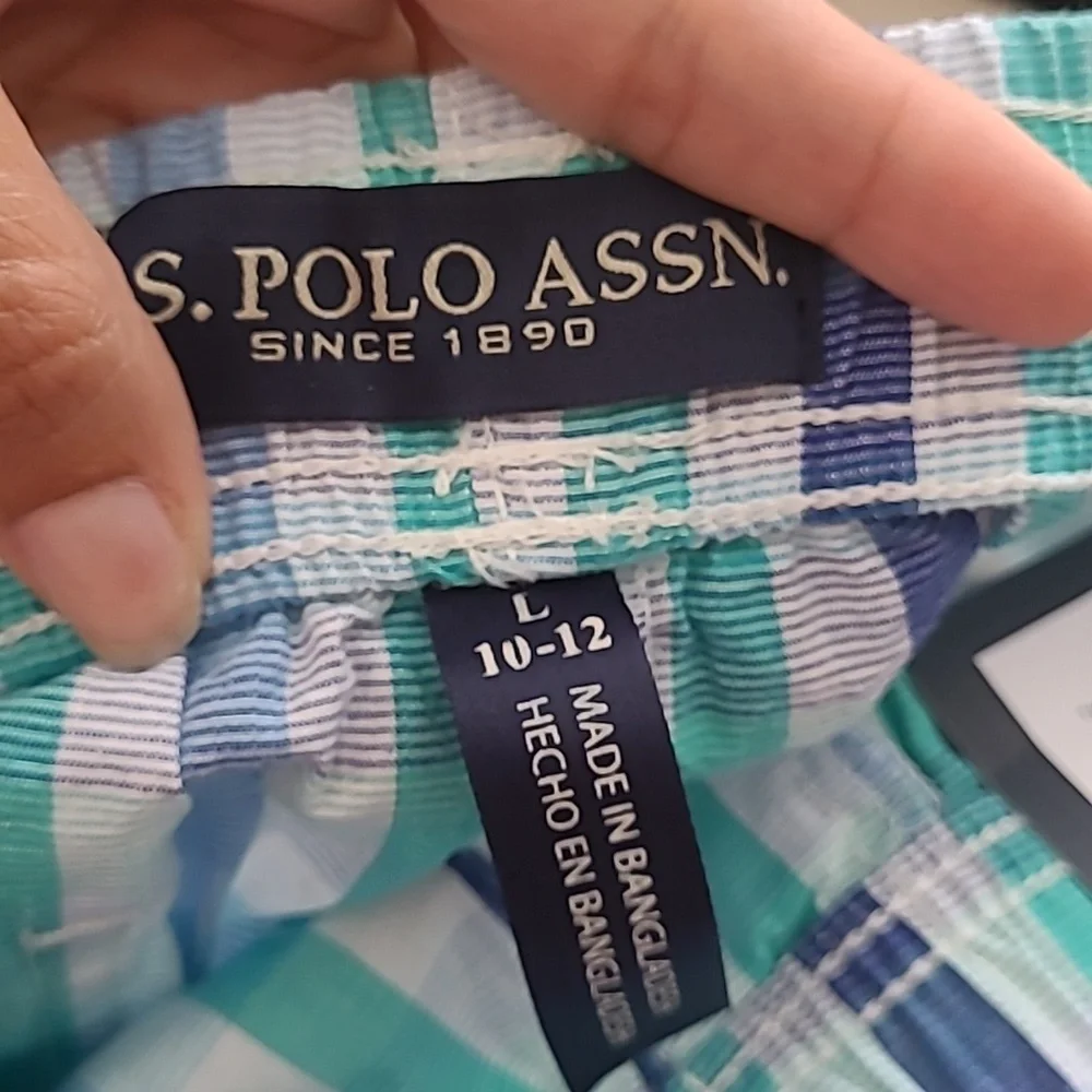 U.S. Polo Assn. Kids Plaid Pajama Set - Blue, Green, and White